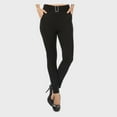 thumbnail image 2 of Women's Skinny Pants Solid Treggings Overlap Waist Side Pockets Fitted Bottoms, Black, S, 2 of 2