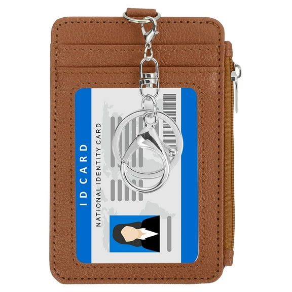 Uxcell Slim PU Leather Card Holder Wallet with Keychain, Brown
