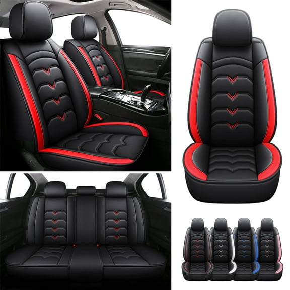 For Kia Stinger Forte Niro Soul Optima Sportage Car Seat Covers, Waterproof 5 Seats Full Set Leather Cushion Protector Black&Red