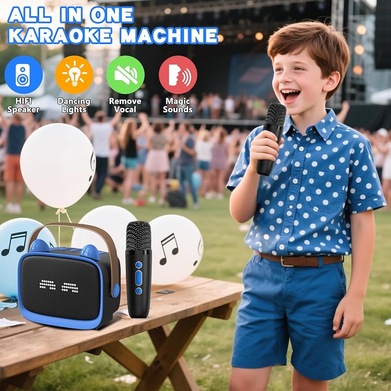 Zeokiar Upgraded Mini Karaoke Machine Toy for Kids, Portable Bluetooth Speaker with 2 Wireless Mics, Emoji & Colorful LED Lights, Home Travel & Party Play Gifts for Boys Girls (Pink)