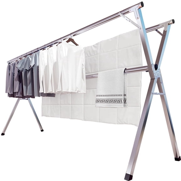 JAUREE 79 inches Clothes Drying Rack,Foldable Space Saving Laundry Drying Rack Stainless Steel,Indoor Outdoor with 20 Windproof Hooks