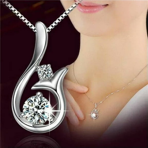 HOOUN Gorgeous 925 Silver Necklace Women Cubic Zirconia Wedding Jewelry Pendant Gifts-#2
