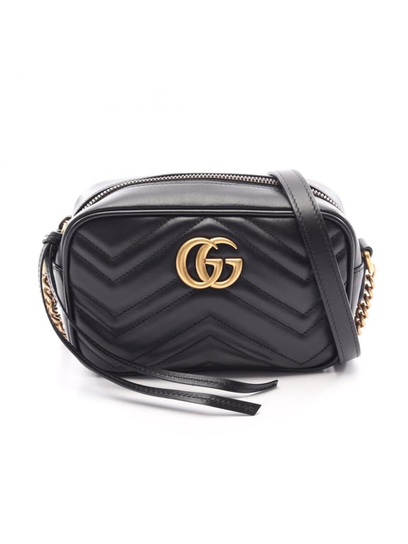 Pre-Owned Gucci GG Marmont Quilted Mini Bag, Shoulder Handbag, Leather, Women's, Black, 448065