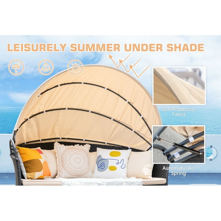 Homall Outdoor Daybed with Retractable Canopy, Sectional Rattan