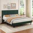 thumbnail image 4 of Queen Size Suede Upholstered Platform Bed Frame – Adjustable Vertical Channel Tufted Headboard, Sturdy Noise-Free Support, No Box Spring Needed, Easy Assembly – Dark Green, 4 of 8