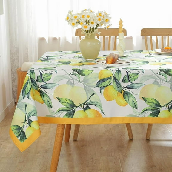 Summer Lemon Tablecloth for Rectangle Table 60"X102",Reusable Summer Floral Table Cloths,Spillproof Indoor/Outdoor Table Cover,Table Linen,Yellow and White Decoration for Kitchen,Party,Picnic