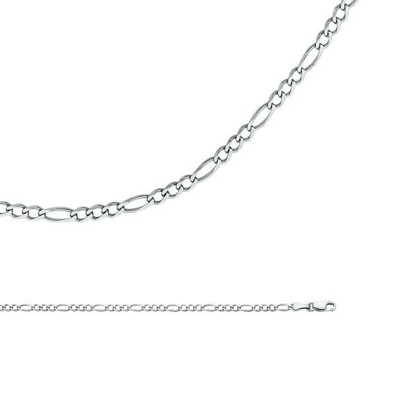 Solid 14k White Gold Chain Figaro Necklace 3   1 Concave Link Polished Thin Style 2.7 mm 16 inch