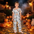 thumbnail image 6 of Kintue Family Halloween Pajamas Matching Set Ghost Pumpkin All-Over Print Gray, T-Shirt and Straight Leg Lounge Pants for Women Men, 6 of 6