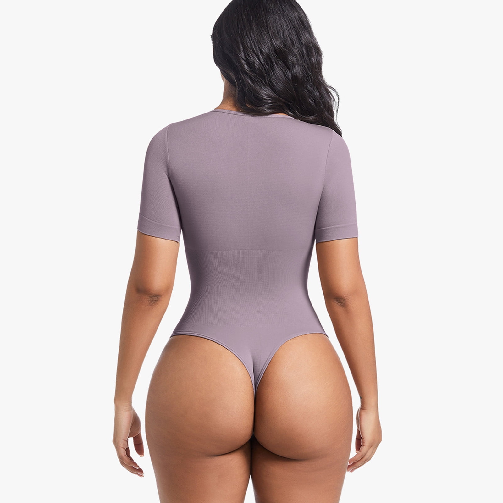 ITSAME Womens Shapewear Bodysuit, Short Sleeve Scoop Neck Ultra Firm Seamless Compression Jumpsuit Purple 2XL