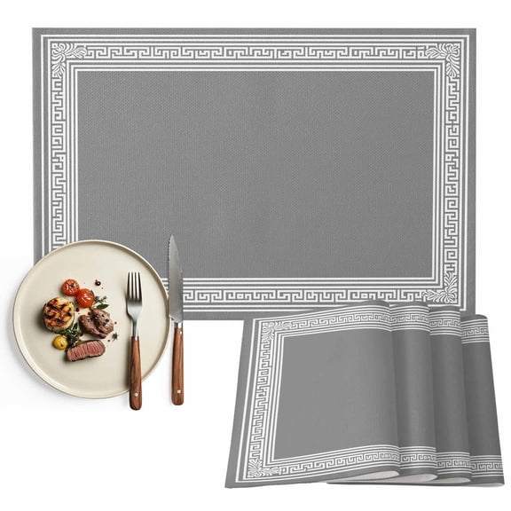 Grey White Greek Key Pattern Placemats Set of 2, Geometric Modern Table Mats Washable Heat-Resistant Non-Slip Place Mats for Kitchen Dinner Table Indoor Outdoor Decor,13x19 Inch