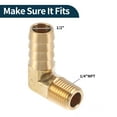 thumbnail image 4 of Accesorios de manguera de latón 1/2" 1/4"NPT unión en ángulo de 90 grados para aire, agua, aceite, gas, combustible 2 piezas tono dorado, 4 of 6