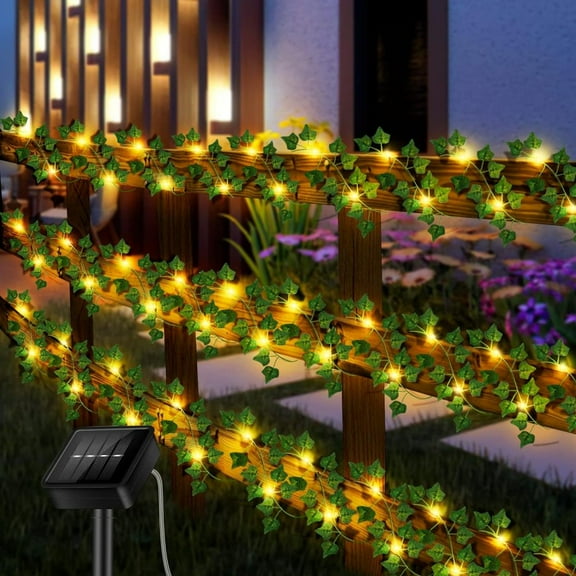 Solar Vine String Lights, 33ft 100 LED Solar Fairy String Lights, 8 Modes Artificial Ivy Leaf Solar Plant Vine Lights, Outdoor Ivy Fairy Lights for Outside Wedding Garden Fence Wall Hanging Decor