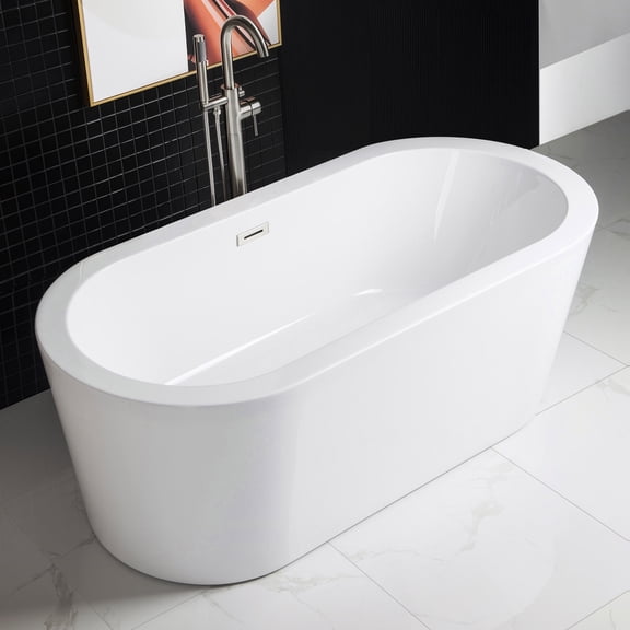 Woodbridge 67" Freestanding Bathtub Acrylic with Brushed Nickel Overflow and Drain, B-0002