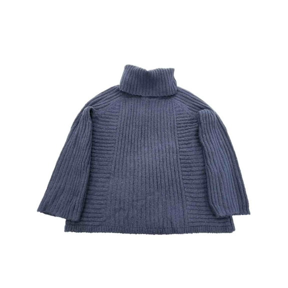 Womens Navy Blue Ribbed Cowl Neck Long Sleeve Knit Winter Sweater Top Shirt L