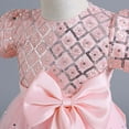 thumbnail image 5 of Curuila Toddler Kids Girls Tutu Dress Solid Color Sequins Short Sleeve Crew Neck Elegant Dresses With Bow Size 3-4 Years Pink, 5 of 9