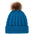 thumbnail image 3 of Mens Beanie Cable Knit Faux Fur Pom Pom Foldable Cuff Winter Hat, Royal Blue, 3 of 4