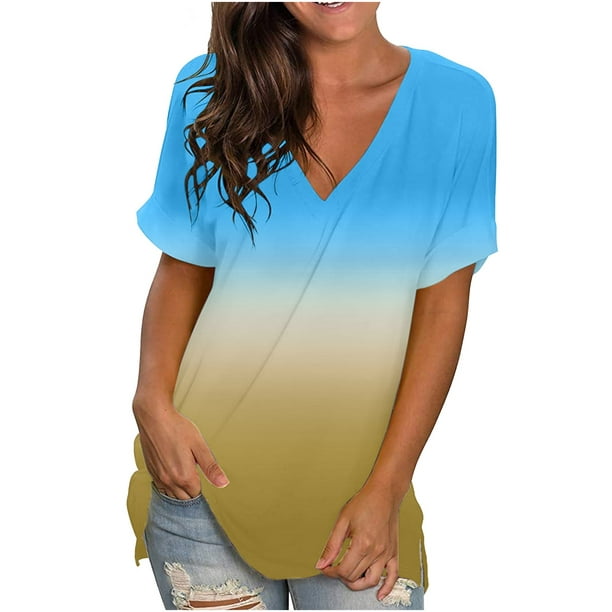 Summer for Women 2023 Casual V Neck Tops Fashion Trendy Tops Short Sleeve Tees Side Split Tunic Shirt Tops Womens Clothing Cheap Clearance Sale - Walmart.com