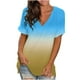 thumbnail image 2 of ICHUANYI Clearance Women's Fashion Gradient Printed Blouse V-neck Short Sleeve Loose T-shirt Tops(Blue, XXL) ICHUANYI WER2023080900037, 2 of 7