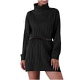 thumbnail image 2 of Babysbule Dresses For Women Ladies Fashion Pullover Turtleneck Solid Long Sleeve Jumper Sweater Casual Knitted Mini Dress, 2 of 6