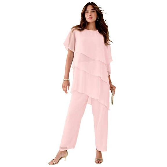 Roaman's Women's Plus Size Plus-Size 2 Piece Tierred Ruffle Top And Pant Set