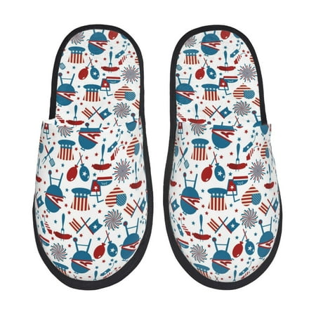 Balery Fourth Of July Party Slient Indoor Furry Fleece Comfort House Shoes Soft Non-Slip Home Shoes Cotton slippers House Slippers-- Medium