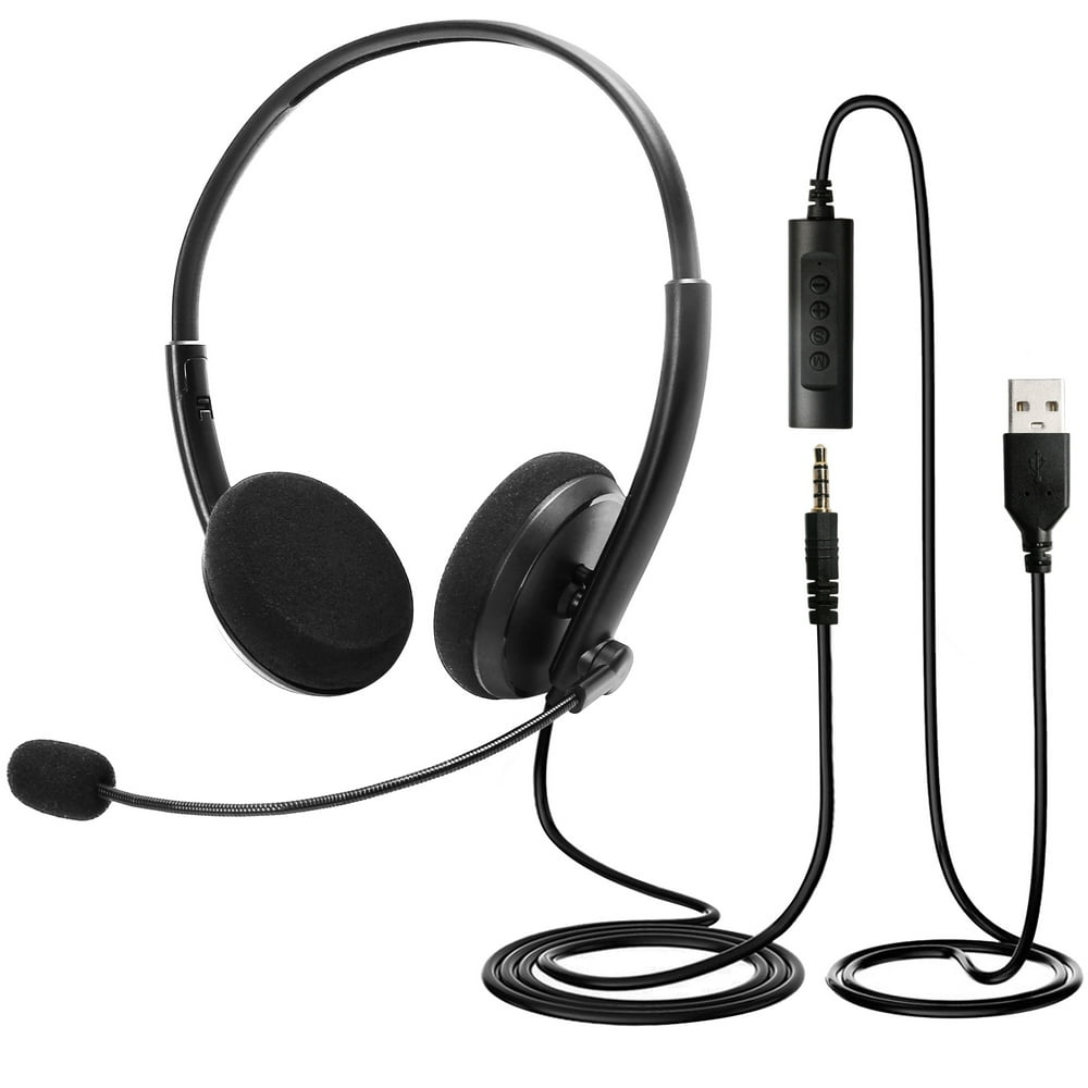 USB Headset, Corded PC Headphone with Noise Cancelling Microphone, for