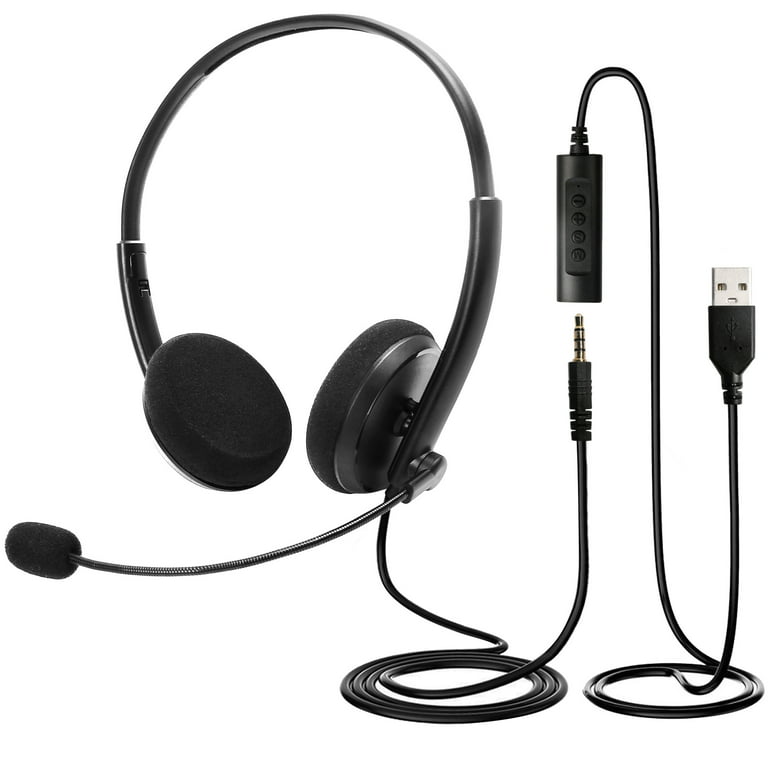 USB Headset, Corded PC Headphone with Mic, 3.5mm or USB Connection - Walmart.com