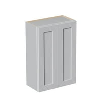 24 Inch Laundry Room Cabinets Wall Mounted, Solid Wood Over The Toilet Storage Cabinet, Bathroom Organizer Cabinets with 2 Shaker Door & Shelves, Easy to Assemble for Kitchen, Garage - Light Grey