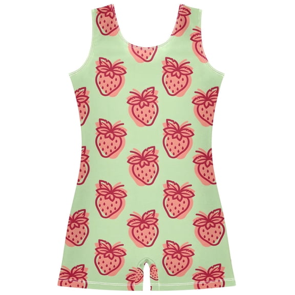 joogoo Strawberry Pattern Girls Leotards Gymnastics Tumbling Outfit Biketard Unitard 5-6Years