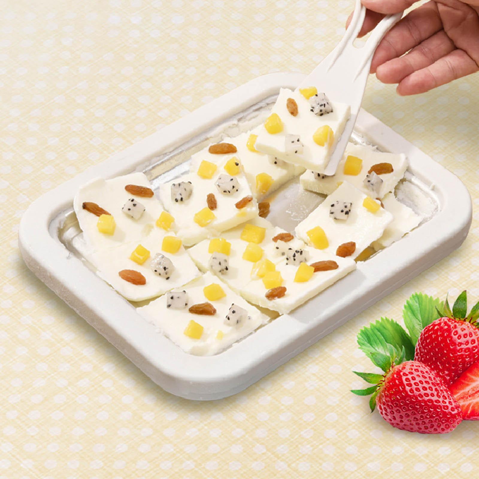 Fiocias Ice Cream Maker with 2 Spatulas Food Grade Stainless Steel Frozen Yogurt Freezer White