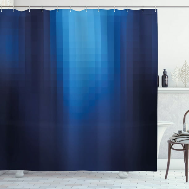 Navy Shower Curtain Blurry Mosaic Like, Navy Blue Ombre Shower Curtain