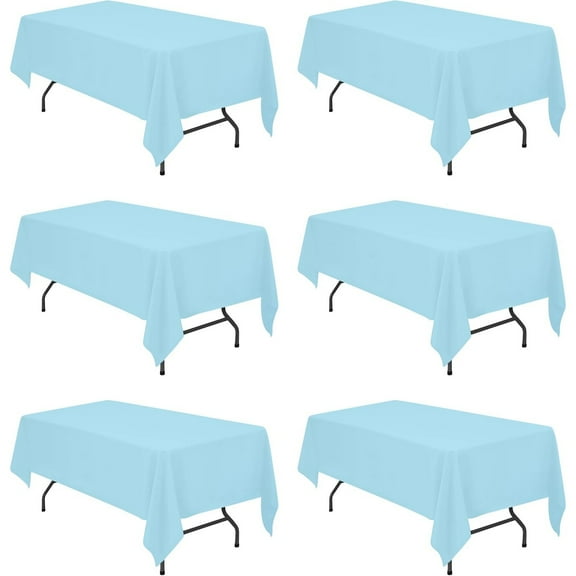 6 Pack Light Blue Tablecloths for 6 Foot Rectangle Tables 60 x 102 Inch - 6ft Rectangular Bulk Linen Polyester Fabric Washable Cloth Cover for Wedding Reception Banquet Birthday Party