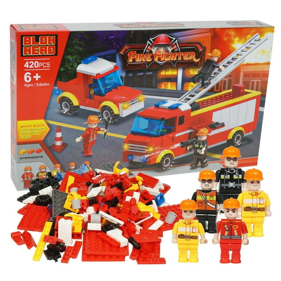 Fire Fighter Interlocking Block Fire Truck Car and Figure Play Set 420 Piece