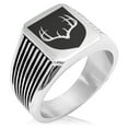 thumbnail image 1 of Stainless Steel Antlers Fortitude Coat of Arms Shield Needle Stripe Pattern Biker Style Polished Ring, 1 of 1