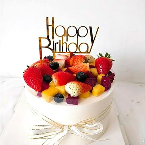 Raindrops 6PCS Creative Acrylic Cake Toppers with Letters and Picks for Birthday Cake Decorations Golden