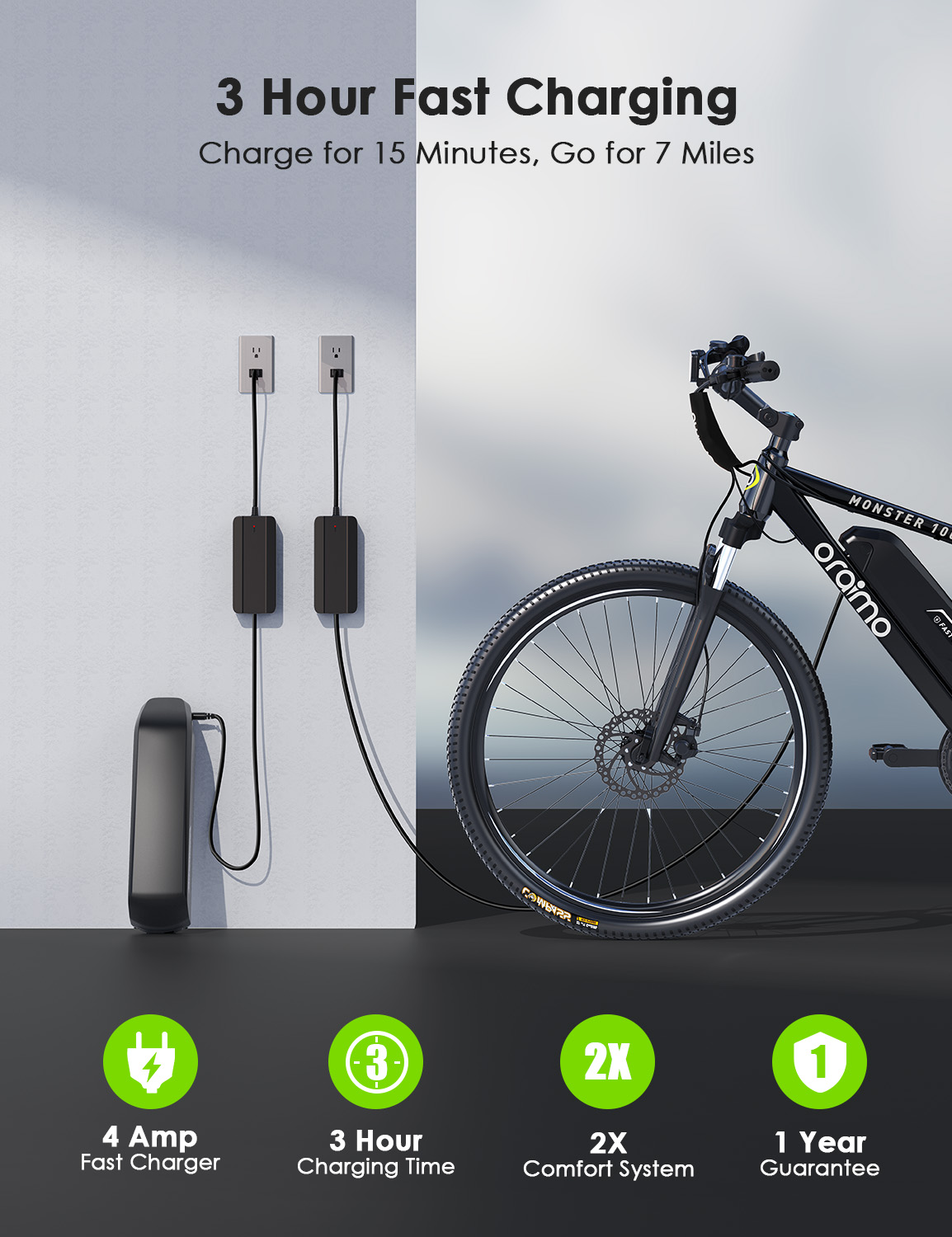 Oraimo Electric Bike, Adult Electric Bicycles, 26" Mountain ebike with 350W Bafang Motor, 3 Hours Fast Charge with 36V 13Ah Removable Battery, Shimano 21 Speed, Air Saddle