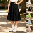 thumbnail image 5 of Girls Tiered Ruffle Midi Skirt,Elastic Waist Solid Flowy A-Line Skirt,Kids Casual Uniform Skirts for Girls Back to School Party, 5 of 5
