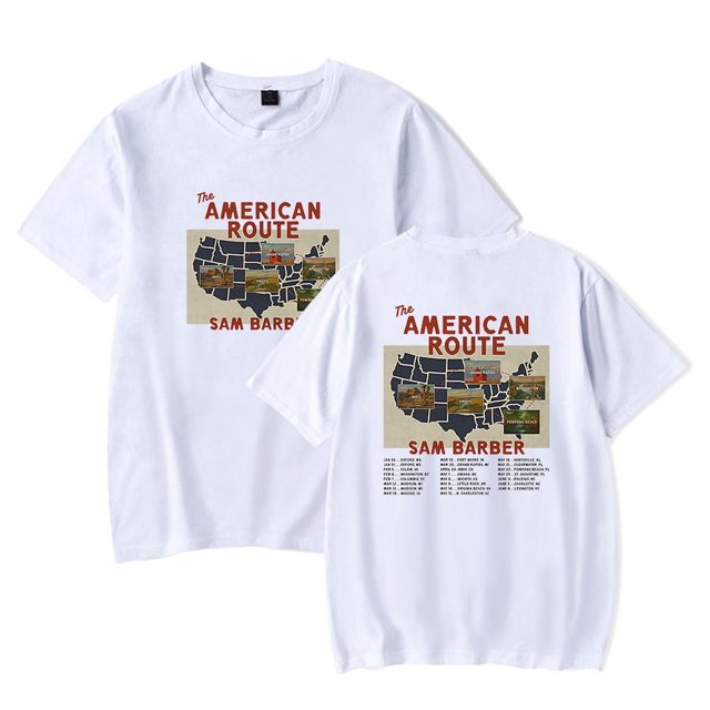 Sam Barber The American Route Tour 2026 Camiseta Mujer Hombre Casual Cuello Redondo Manga Corta Camiseta De Moda