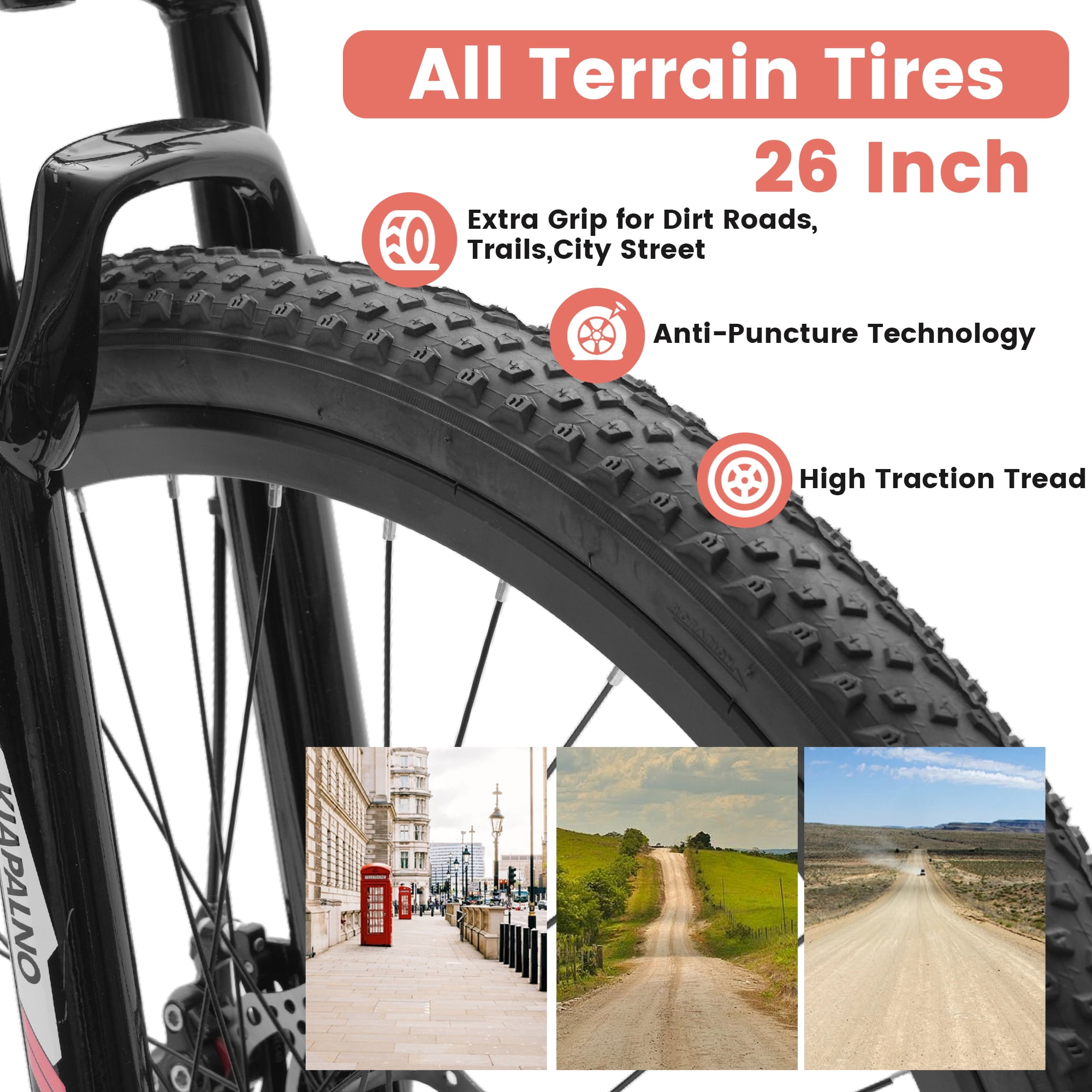 Ecarpat 26 Inch Mountain Bike, Disc Brakes 21 Speeds Women Mens Bike, Steel Frame and Suspension Fork, Adult and Teens Sport Bicycle for Urban Trail Snow Commuter White