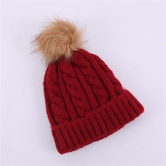 Gifts under $25 Aueoeo Beanie Knitted Hats Winter Warm Pom Hat Chunky Trendy Cute cuffed Cap Unisex Wine