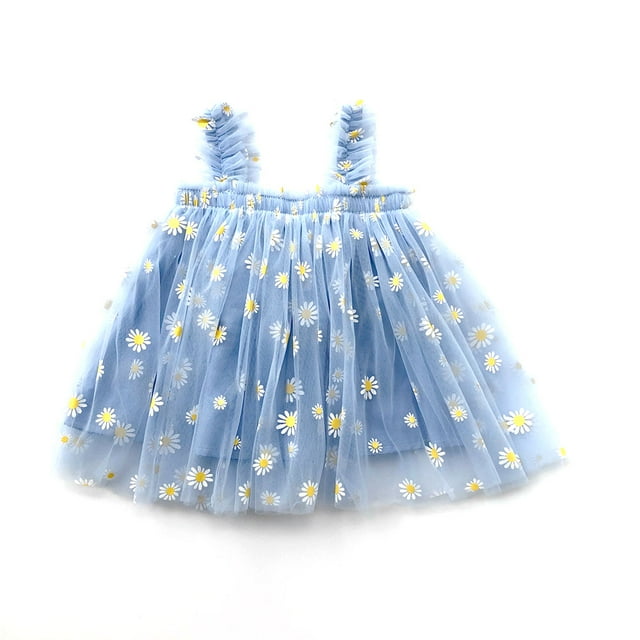 Vestido de tul para niña Laklulu, vestido de princesa para niñas pequeñas, vestido de playa de verano sin mangas, vestidos de verano, azul lago, 90 cm