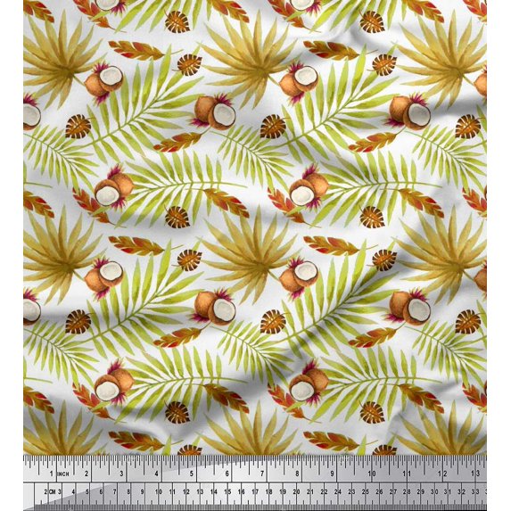 Soimoi Rayon Fabric Tropical Leaves & Coconut Fruits Fabric Prints By Yard 42 Inch Wide