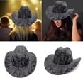 thumbnail image 2 of Roll Trim Skull Pattern Cowgirls Hat Punk Styles Wide Brims Fedoras Hat for Fashion Enthusiasts and Roleplay Game, 2 of 7