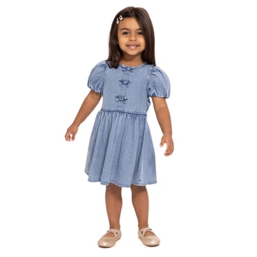 Wonder Nation Toddler Girls Denim Dress with Bubble Sleeves, Sizes 12M-5T
