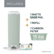 Diaper Genie Platinum Pail, Stainless Steel Diaper Pail, Includes 18 Refill Bags, 5 Month Supply, Sage Green