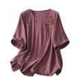 thumbnail image 1 of Vestidos Casuales Para Mujer, Blusas De Mujer De Moda Blusa de lino sintético con bordados, manga corta, botones y cuello redondo para mujer, 1 of 8