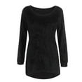 thumbnail image 6 of Knitted Warm Jumper Solid Color Fluffy Winter Loose Fleece Women Tops Blouse Pullovers Long Sweater BLACK M, 6 of 8