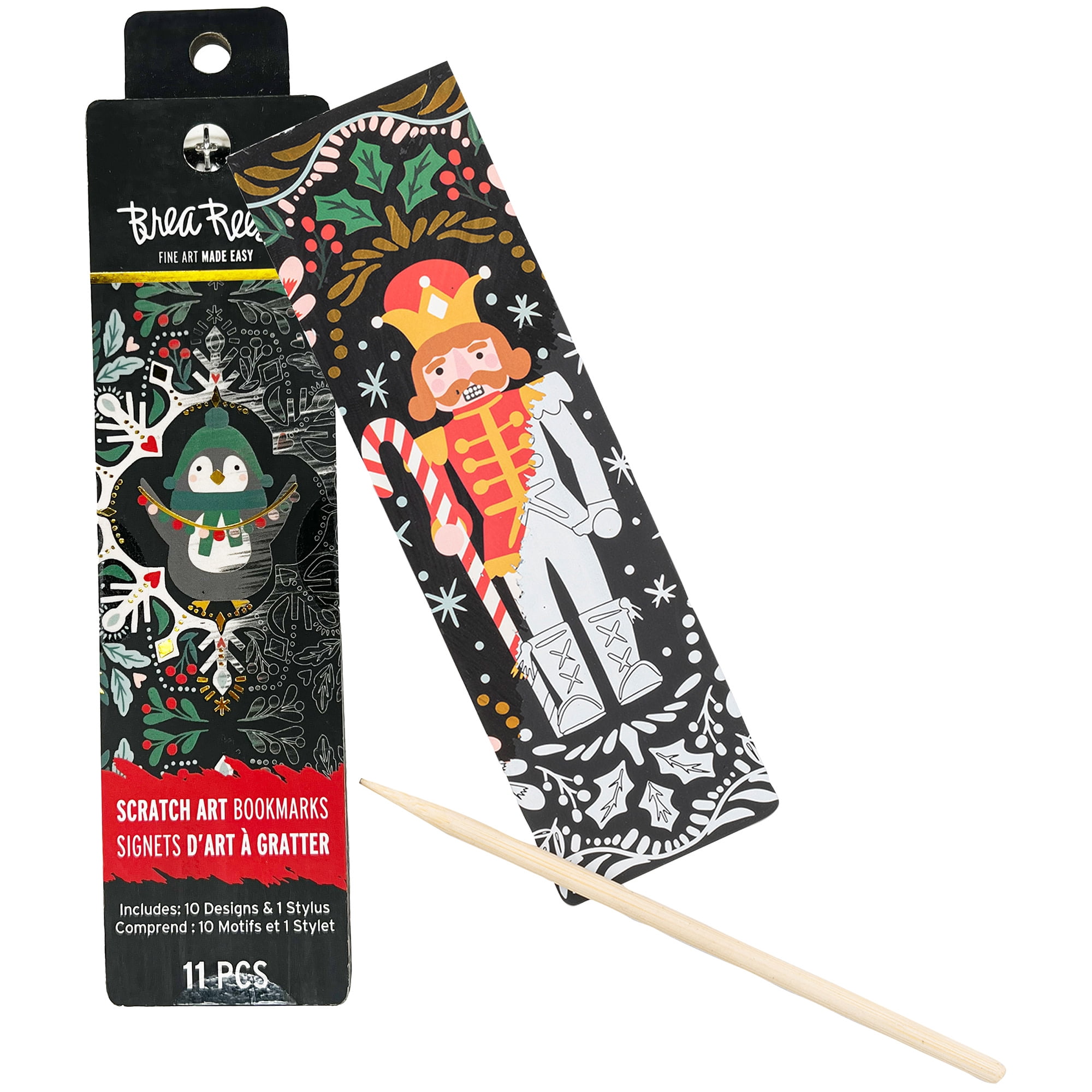 Brea Reese: Scratch Art Bookmark Kit - Penguin Buddy - 10 Holiday-Themed Bookmarks, Stylus, Metallic Accents, Guided Art, DIY Christmas Adult Craft