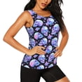 thumbnail image 2 of Gukieu blue Skull flower Print Women's Quick-drying Fitness Vest, Round Neck Sleeveless Fitness T-shirt, Suitable for Yoga, Sports-Large, 2 of 7