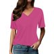 thumbnail image 1 of Camiseta de mujer con estampado de letras y cuello en V - Manga larga, corte holgado, mezcla de poliéster y spandex - Top informal para el día a día, las vacaciones y Navidad, 1 of 5
